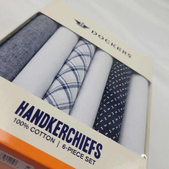 NEW 6 HANDKERCHIEFS LEVIS DOCKERS BLUE GRAY WHITE BLACK COTTON ECO FRIENDLY NWT - Picture 1 of 5